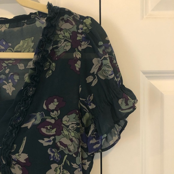 Converse | Navy Floral Short Sleeve Ruffle Print Fit & Flare Dress Size S - Picture 7 of 13